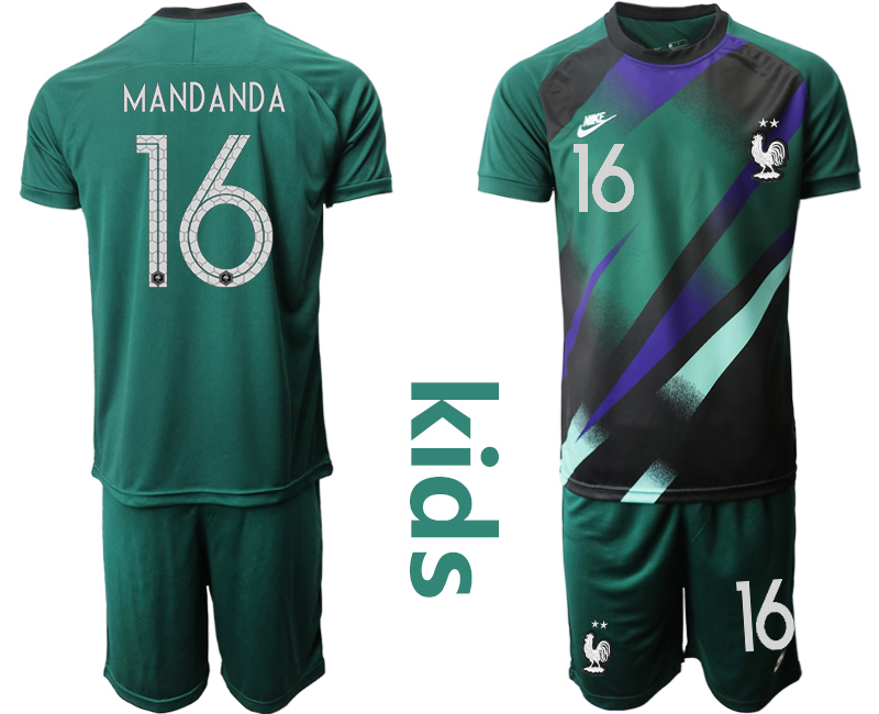 2021 European Cup DFrance ark green Youth goalkeeper #16 soccer jerseys->youth soccer jersey->Youth Jersey